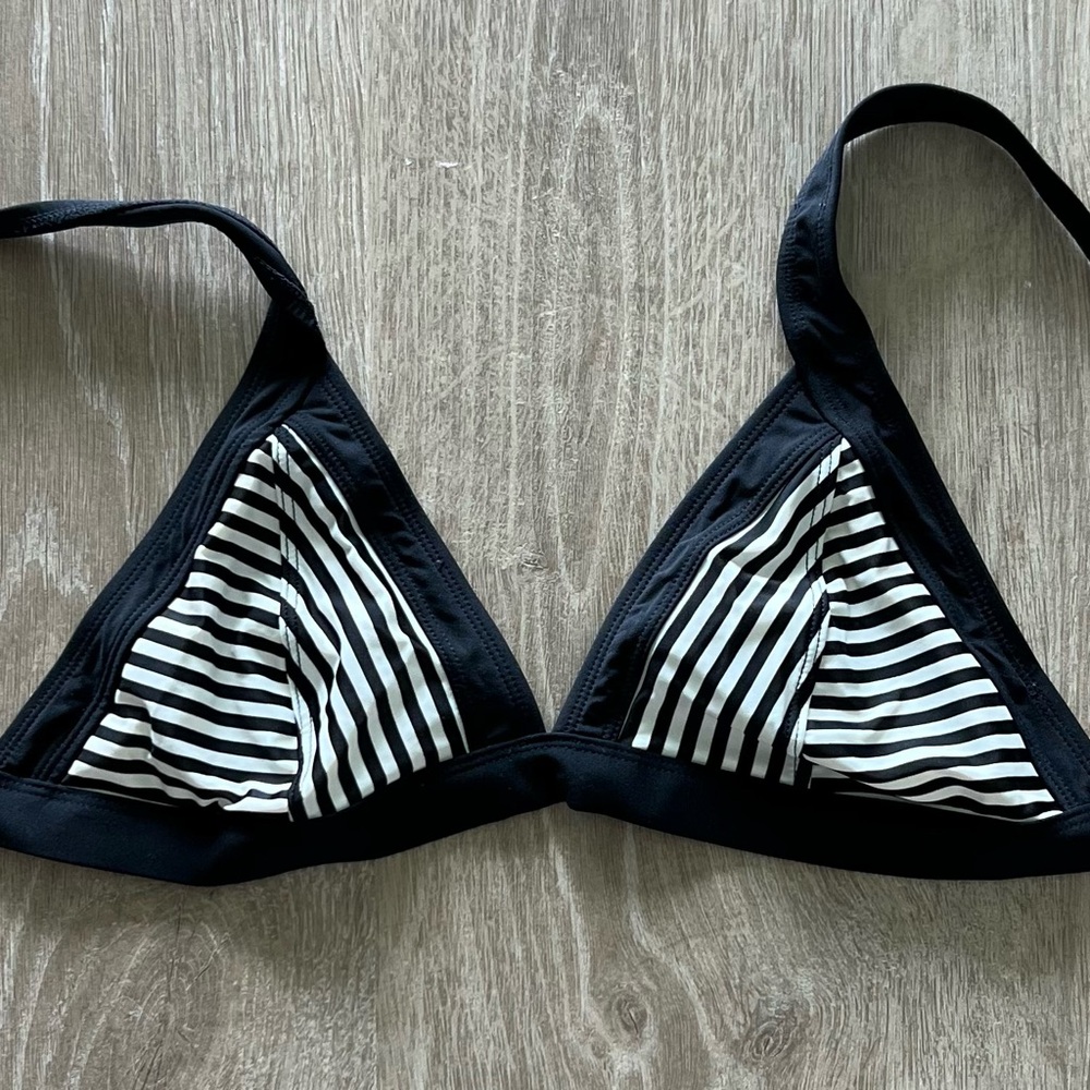 Athleta Black and White Striped Bikini Top